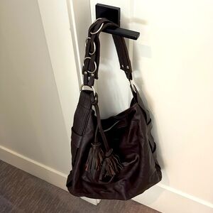 Brown leather shoulder purse